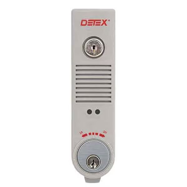 Detex: Exit Alarm, Surface Mount, Battery Powered, Weatherized, Gray, Detex, Mfr#: DTX- EAX-500W GRAY